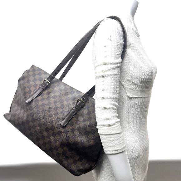 Louis Vuitton Brown Damier Ebene Chelsea Coated Canvas Top Zip Tote Bag - Picture 10 of 11